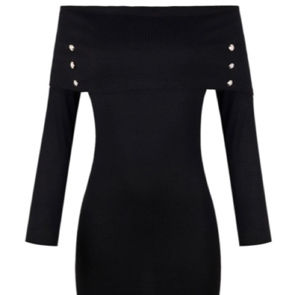 Off The Shoulder Button Bodycon Dress - Picture 4 of 9